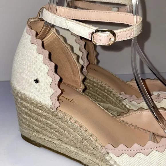 Kate Spade Thea Espadrilles Womens 9 Cream Pink Sandals Summer Vacation Resort