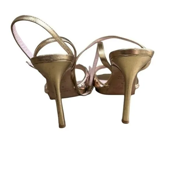 Kate Spade Frankie Size 8.5 Gold Sequins Metallic Leather Ankle Strap Sandals