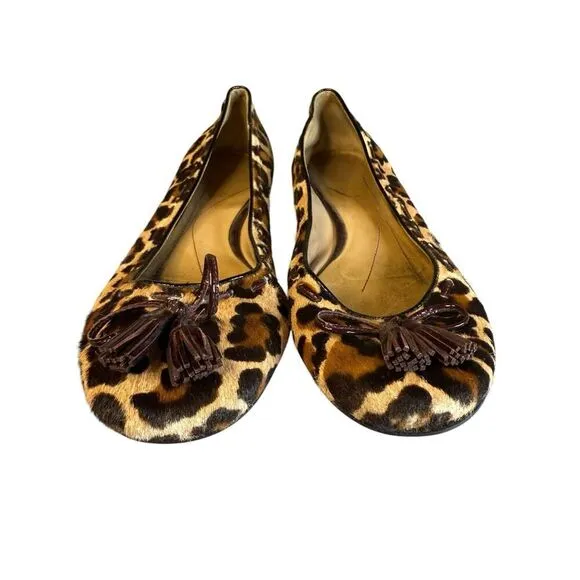 Kate Spade Leopard Print Pony Hair Tassel Ballet Flats - Size 7.5