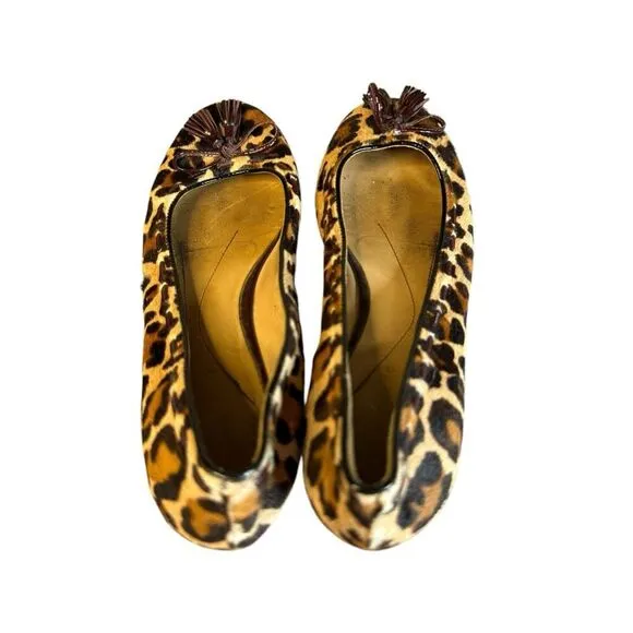 Kate Spade Leopard Print Pony Hair Tassel Ballet Flats - Size 7.5