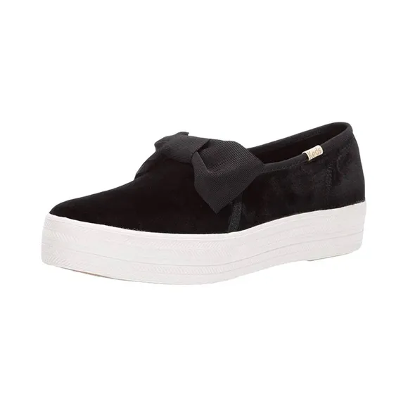 Keds x Kate Spade New York Black Velvet Bow Tie Triple Decker Slip On Sneaker 10