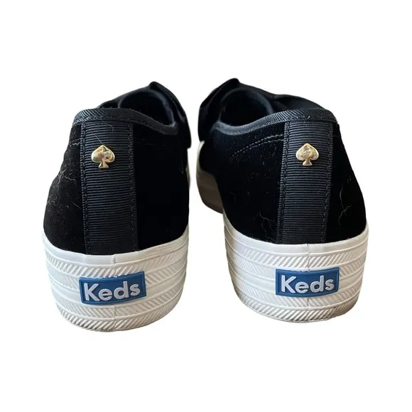 Keds x Kate Spade New York Black Velvet Bow Tie Triple Decker Slip On Sneaker 10