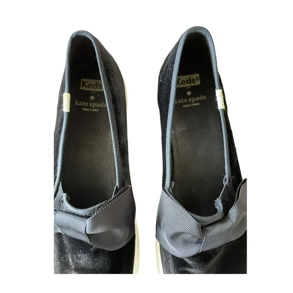 Keds x Kate Spade New York Black Velvet Bow Tie Triple Decker Slip On Sneaker 10
