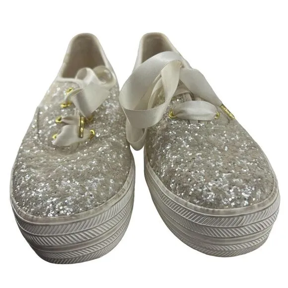 Keds x Kate Spade New York Triple Glitter Cream Sneakers WF57805 Women’s 8.5
