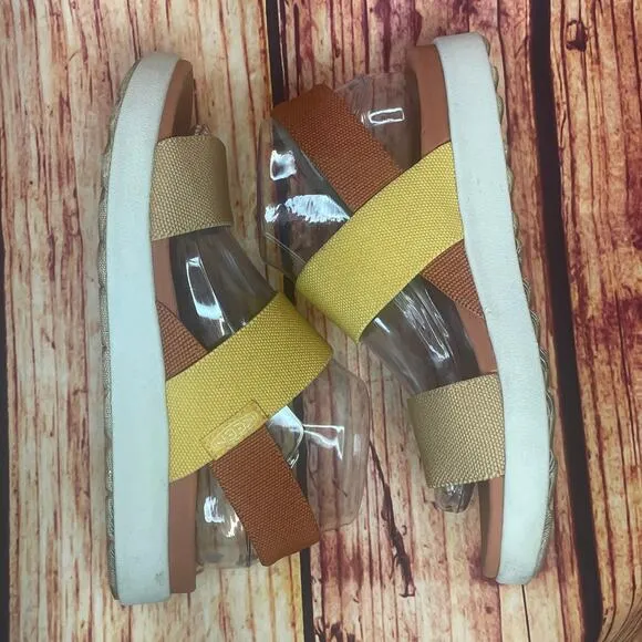 Keen Elle Backstrap sandals Fossil Orange/Silver Birch colorblock women's size 9