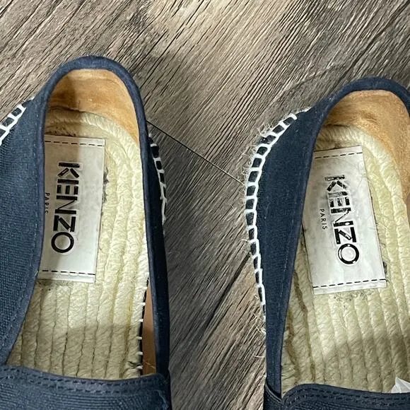 KENZO Paris Canvas Tiger  Black Espadrilles Women Shoes Size 40/ US 8