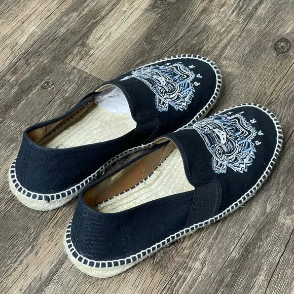 KENZO Paris Canvas Tiger  Black Espadrilles Women Shoes Size 40/ US 8