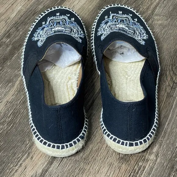 KENZO Paris Canvas Tiger  Black Espadrilles Women Shoes Size 40/ US 8