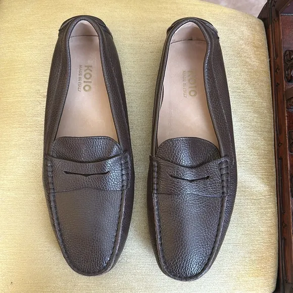 KOIO Men's Maranello Leather Driving Shoes Loafers in Pebbled Espresso EU45 US12