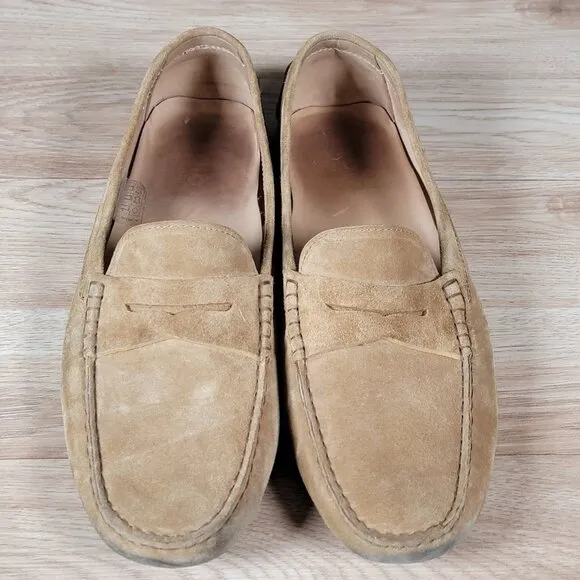 KOIO Shoes Mens Size 47 EU 14 US Beige Suede Penny Loafer Pinch Toe Driving Moc