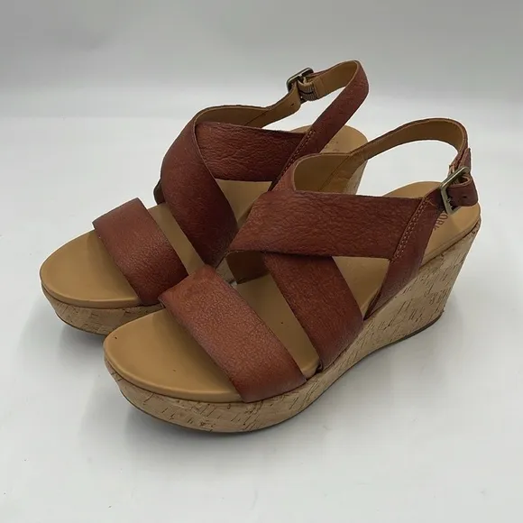 Kork-Ease Brown Leather Strap Slingback Sandals