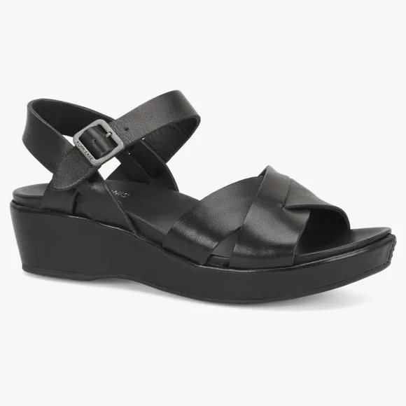 Kork Ease Myrna 2.0 Black Leather Ankle Strap Wedge Sandals