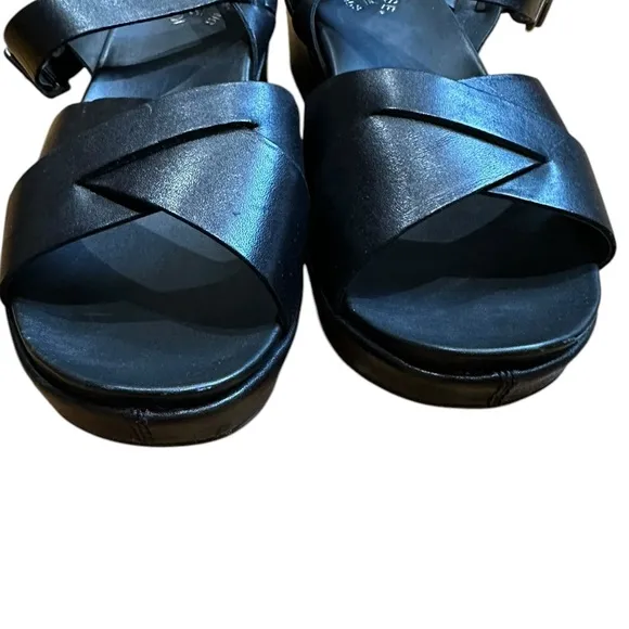 Kork Ease Myrna 2.0 Black Leather Ankle Strap Wedge Sandals