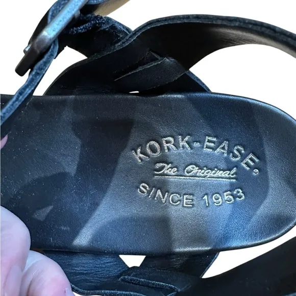 Kork Ease Myrna 2.0 Black Leather Ankle Strap Wedge Sandals
