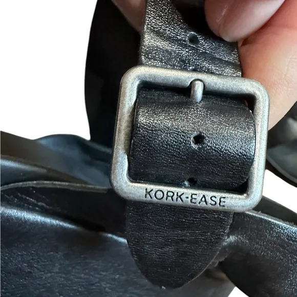 Kork Ease Myrna 2.0 Black Leather Ankle Strap Wedge Sandals