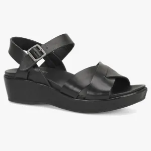 Kork Ease Myrna 2.0 Black Leather Ankle Strap Wedge Sandals
