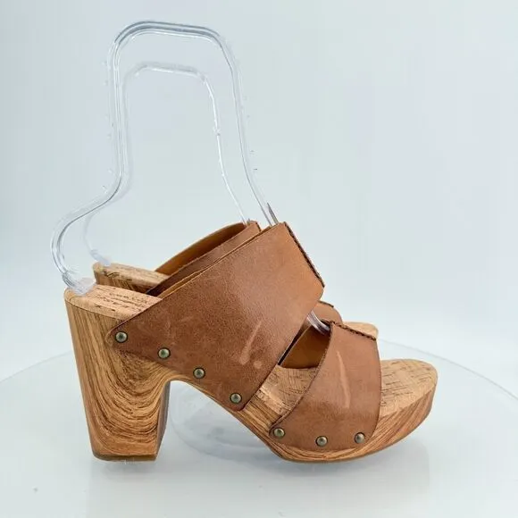 Kork-Ease Womens Darra Sandals Platform Block Heel Brown Slide Slip On Wooden 11