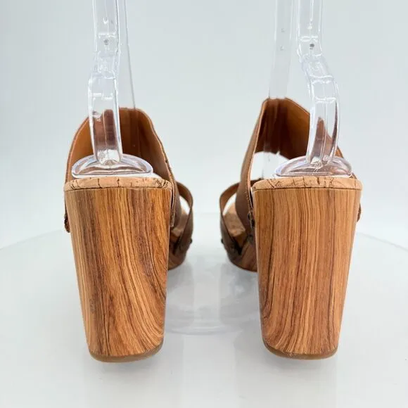 Kork-Ease Womens Darra Sandals Platform Block Heel Brown Slide Slip On Wooden 11