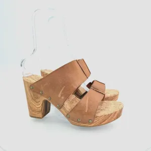 Kork-Ease Womens Darra Sandals Platform Block Heel Brown Slide Slip On Wooden 11