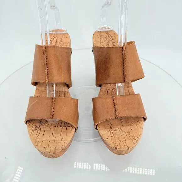 Kork-Ease Womens Darra Sandals Platform Block Heel Brown Slide Slip On Wooden 11
