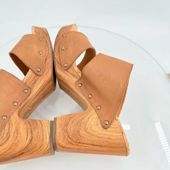 Kork-Ease Womens Darra Sandals Platform Block Heel Brown Slide Slip On Wooden 11
