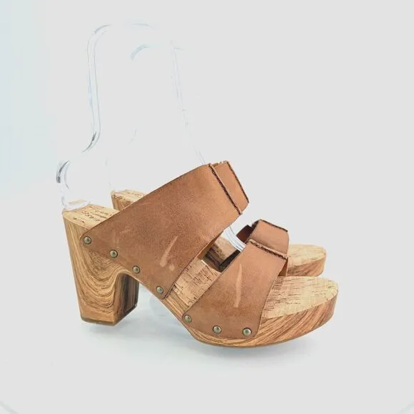 Kork-Ease Womens Darra Sandals Platform Block Heel Brown Slide Slip On Wooden 11