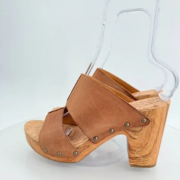 Kork-Ease Womens Darra Sandals Platform Block Heel Brown Slide Slip On Wooden 11