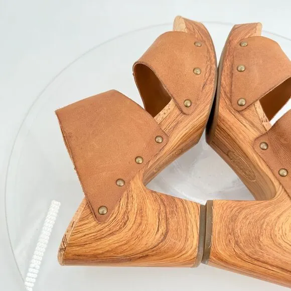 Kork-Ease Womens Darra Sandals Platform Block Heel Brown Slide Slip On Wooden 11