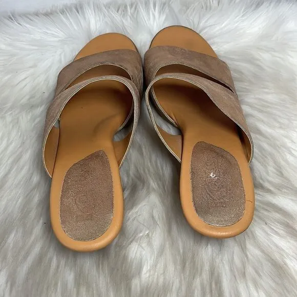 Korks By Kork-Ease Shimmer Tan Two Strap Leather Slide Sandals Sz 10