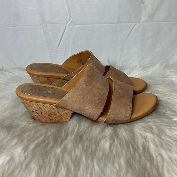 Korks By Kork-Ease Shimmer Tan Two Strap Leather Slide Sandals Sz 10
