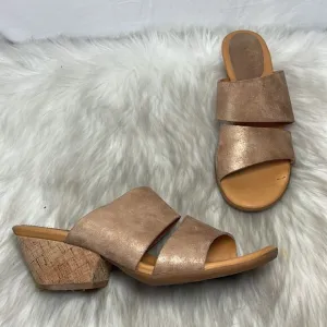 Korks By Kork-Ease Shimmer Tan Two Strap Leather Slide Sandals Sz 10