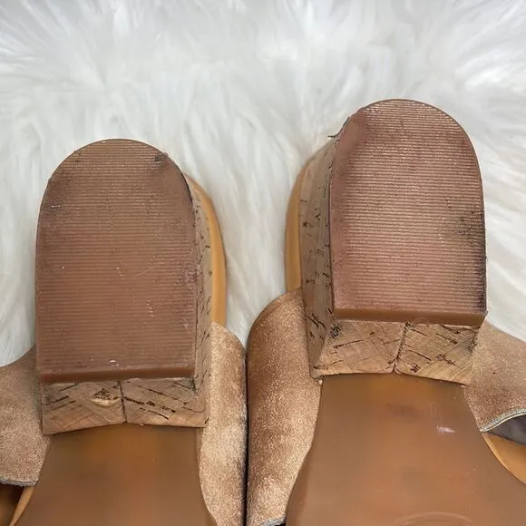 Korks By Kork-Ease Shimmer Tan Two Strap Leather Slide Sandals Sz 10