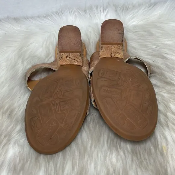 Korks By Kork-Ease Shimmer Tan Two Strap Leather Slide Sandals Sz 10