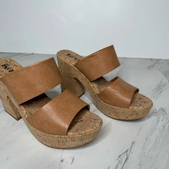 Korks Kork Ease Dezi Brown Strap Cork Heeled Sandal 11M