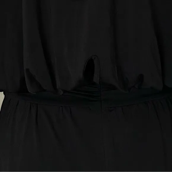 KRISA- Revolve black soft long sleeve deep plunge drape skirt mini dress XS