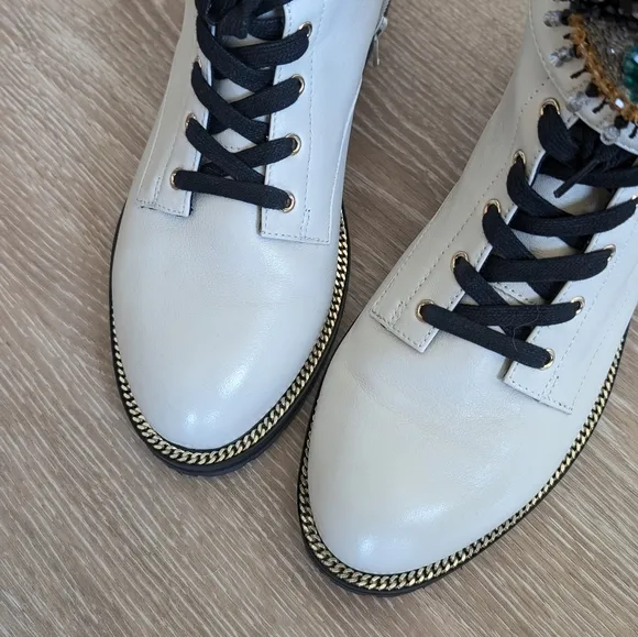 Kurt Geiger Cream/Black Combat Boots with Eye Design, Size 39