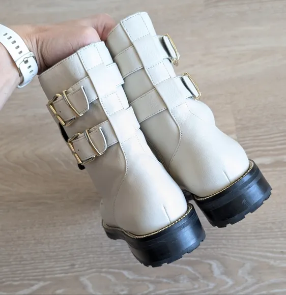 Kurt Geiger Cream/Black Combat Boots with Eye Design, Size 39