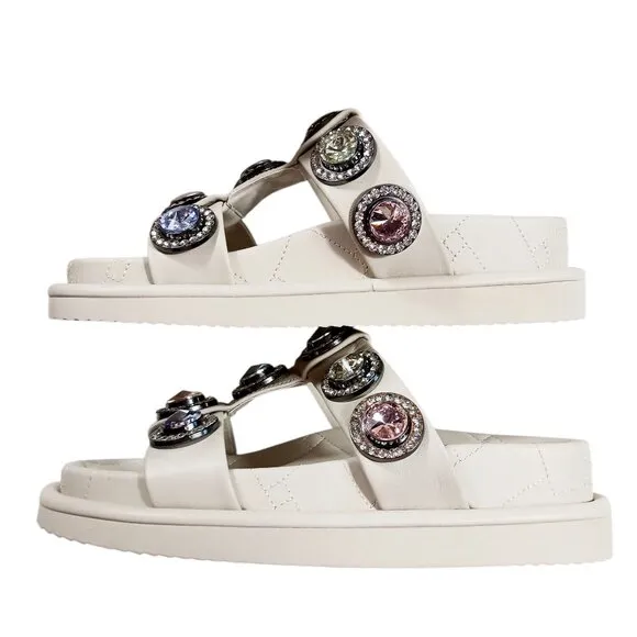 Kurt Geiger London, Orson Crystal Sandals, Bone Color, Size U.S. 8.5 (EU 39)