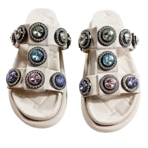 Kurt Geiger London, Orson Crystal Sandals, Bone Color, Size U.S. 8.5 (EU 39)