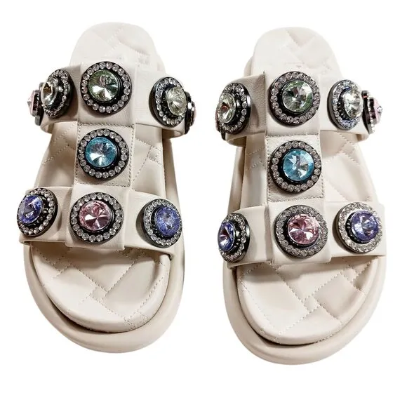 Kurt Geiger London, Orson Crystal Sandals, Bone Color, Size U.S. 8.5 (EU 39)