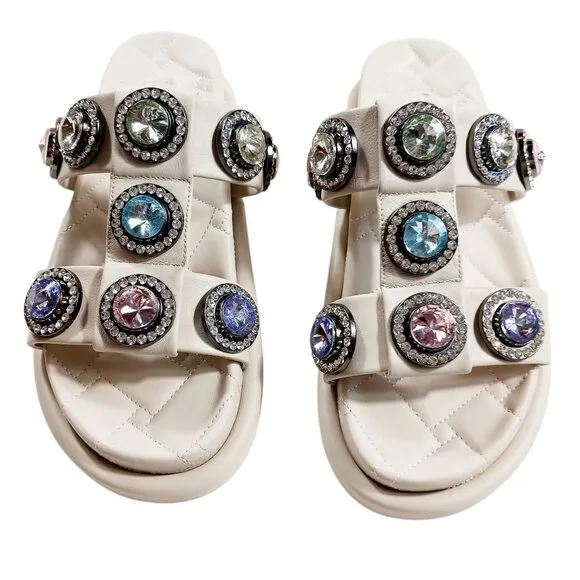 Kurt Geiger London, Orson Crystal Sandals, Bone Color, Size U.S. 8.5 (EU 39)