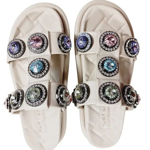 Kurt Geiger London, Orson Crystal Sandals, Bone Color, Size U.S. 8.5 (EU 39)