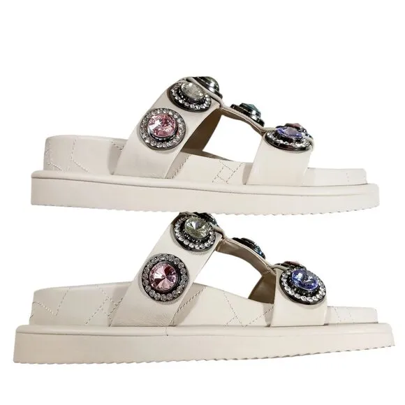 Kurt Geiger London, Orson Crystal Sandals, Bone Color, Size U.S. 8.5 (EU 39)