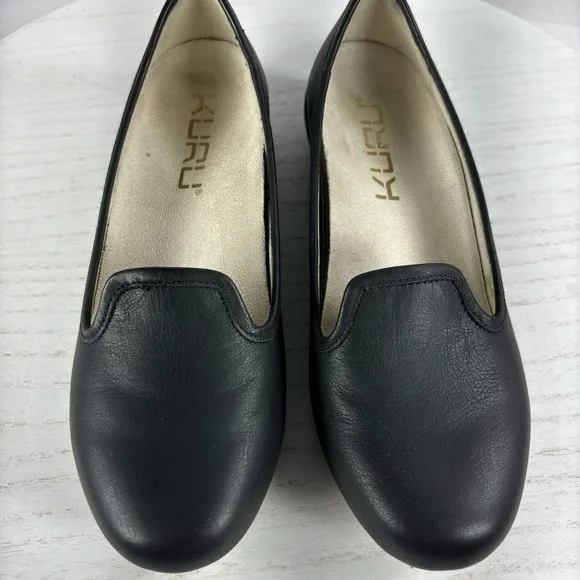 KURU Women's Flat Leather Loafers Black Size 6 Comfort Flats Elegant