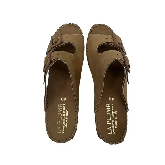 La Plume Brown Leather Slide Wedge Slip On Sandals Size 40 Women's
