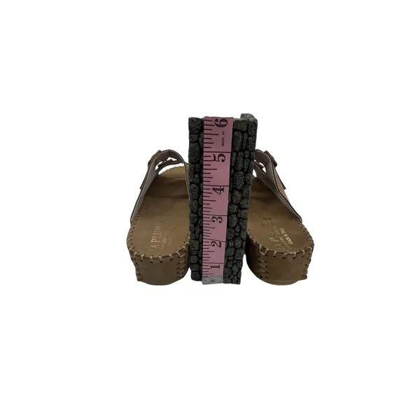 La Plume Brown Leather Slide Wedge Slip On Sandals Size 40 Women's