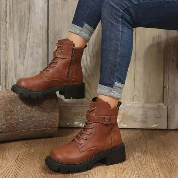 Ladie's chunky ankle combat boots