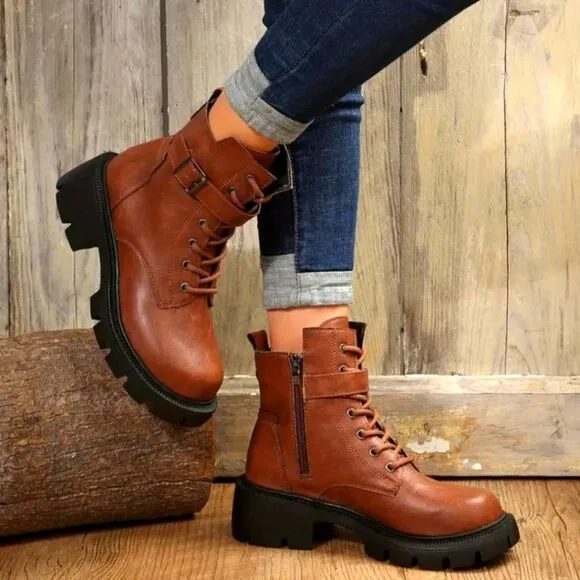 Ladie's chunky ankle combat boots