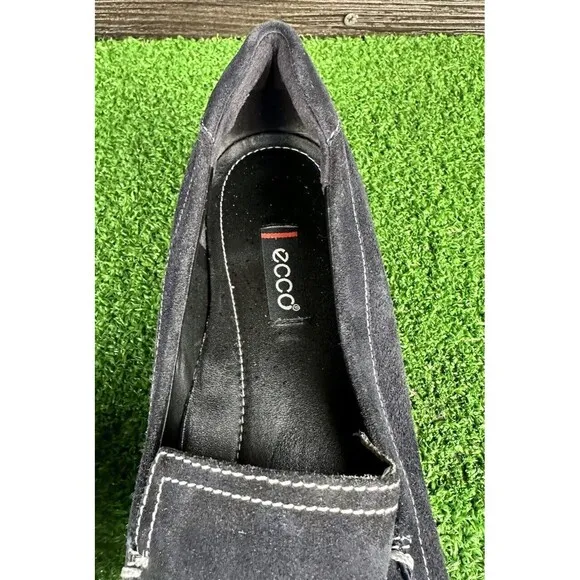 Ladies Ecco Barcelona Driving Loafers Mocs sz 41 Black Suede Slip Shoes‎ sz 10.5