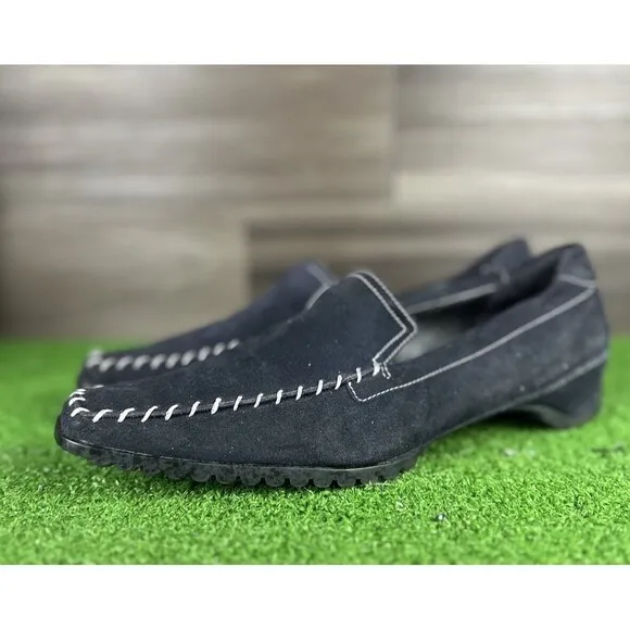 Ladies Ecco Barcelona Driving Loafers Mocs sz 41 Black Suede Slip Shoes‎ sz 10.5